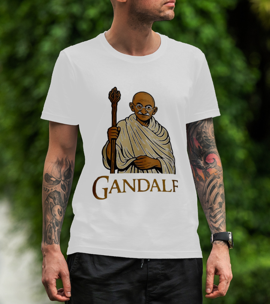 Mahatma Gandhi Gandalf Wizard Staff T-Shirt