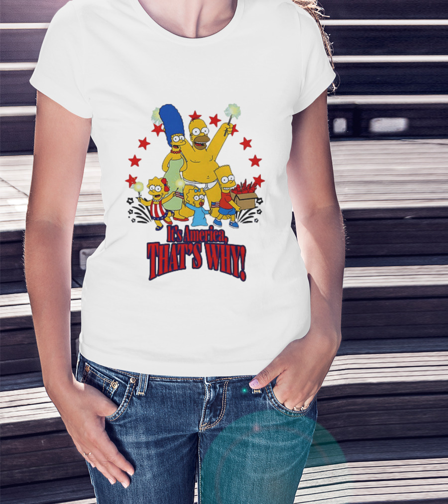 Simpsons Family It's America That's Why Fireworks Celebration Stars T-Shirt
