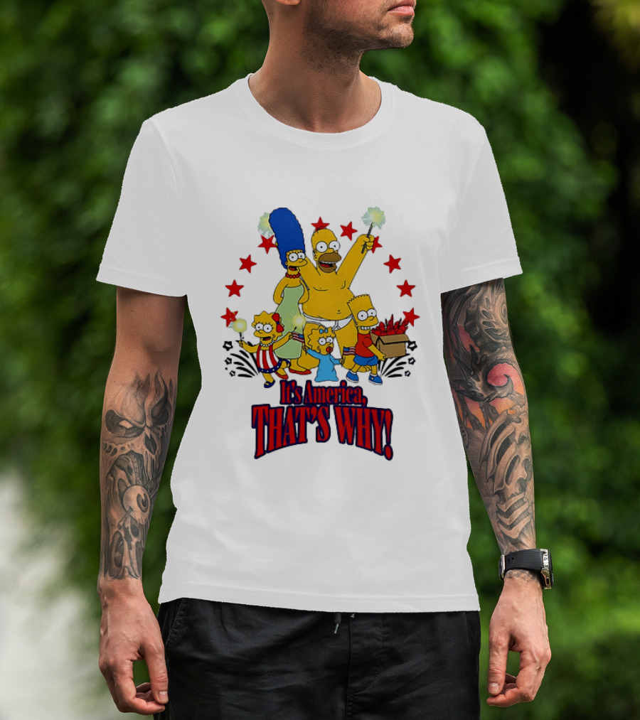 Simpsons Family It's America That's Why Fireworks Celebration Stars T-Shirt