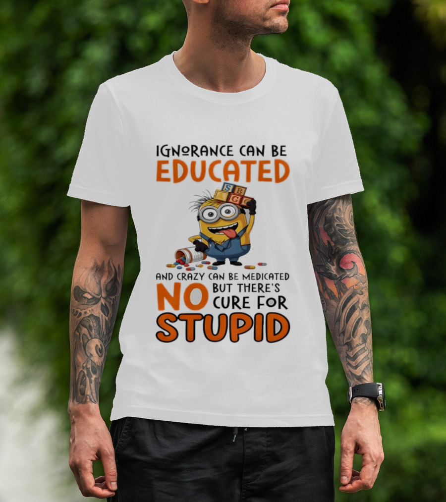 Minion Despicable Me Ignorance Can Be Educated Crazy Medicated No Cure Stupid T-Shirt