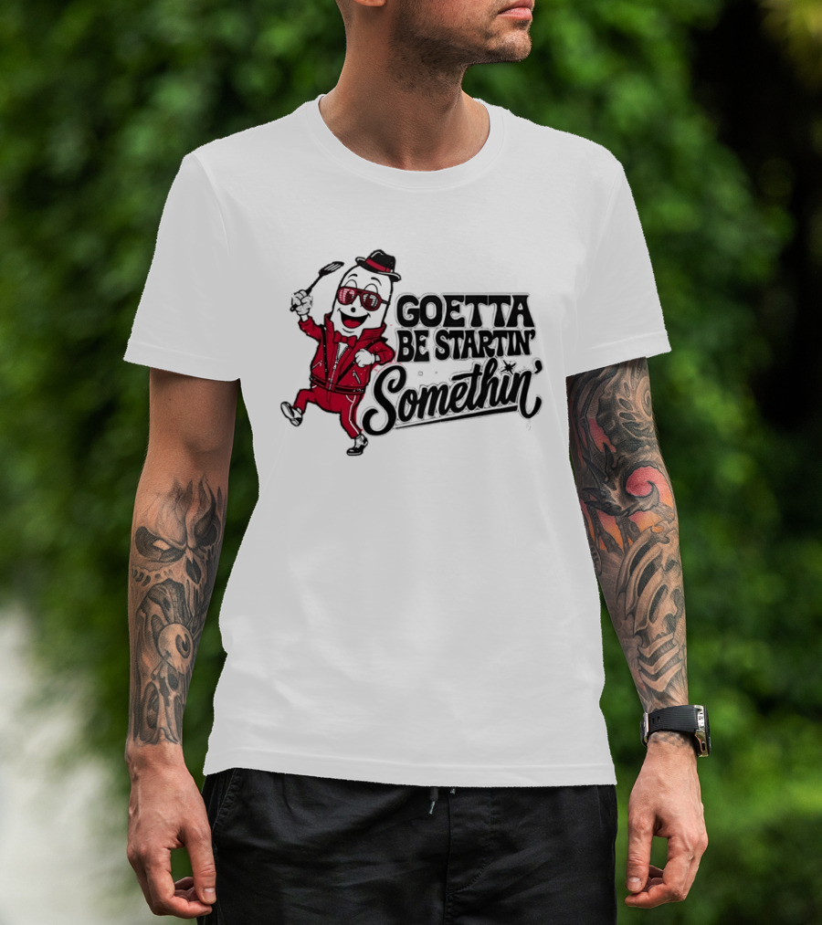 Goetta Be Startin Somethin Hotdog Retro Sunglasses Suit Fedora T-Shirt