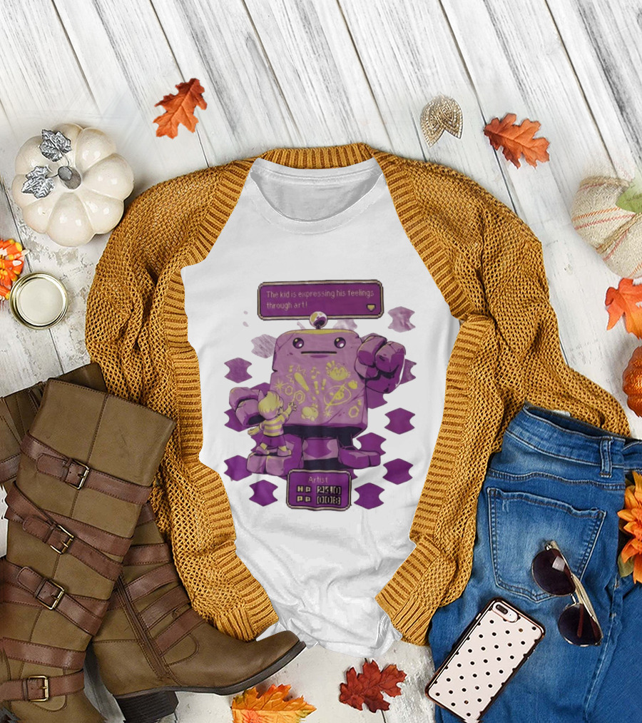 The Kid is Expressing His Feelings Through Art with Purple Robot T-Shirt