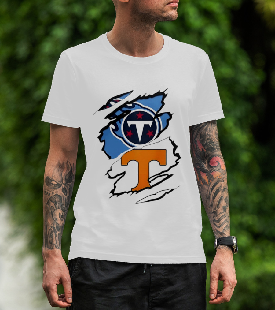 TN State Pride Torn Tennessee Titans Volunteers T-Shirt