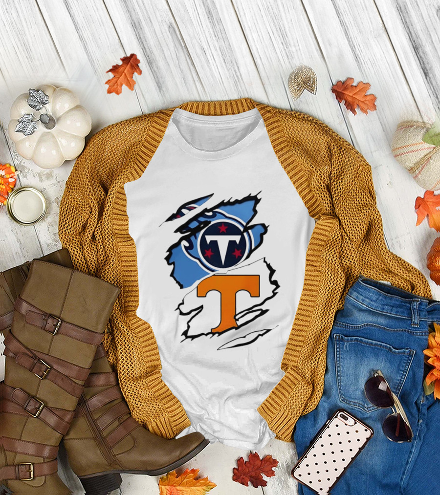 TN State Pride Torn Tennessee Titans Volunteers T-Shirt