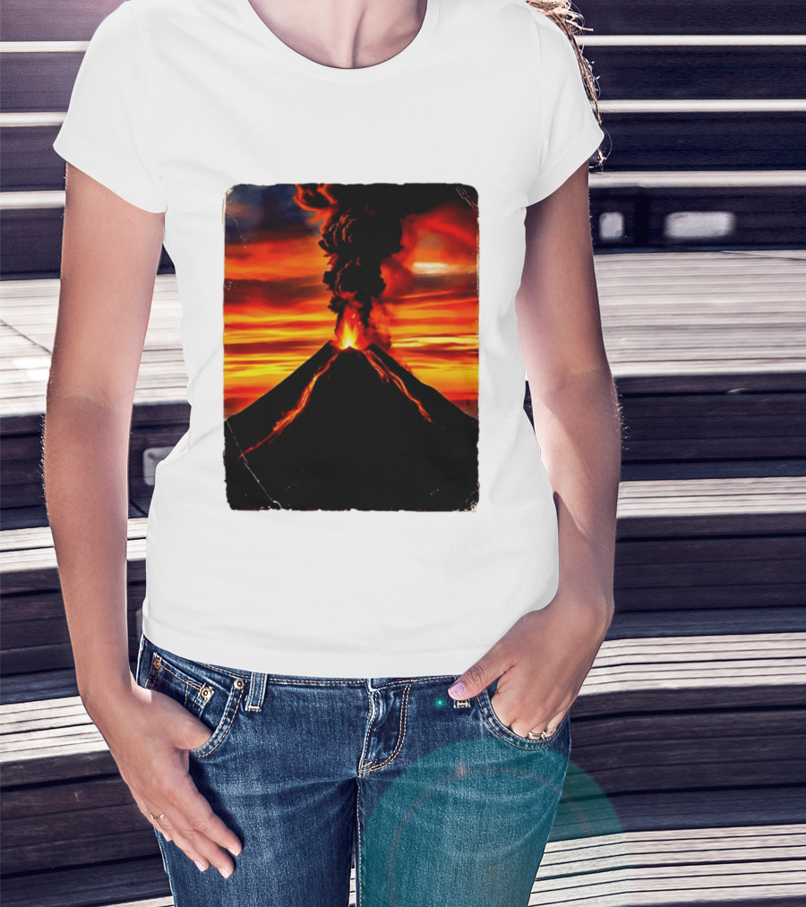Volcanic Eruption Sunset Landscape Volcano Erupting At Dusk T-Shirt