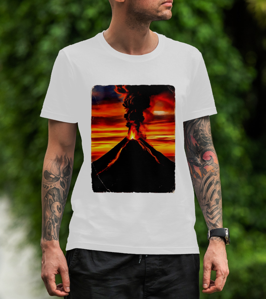 Volcanic Eruption Sunset Landscape Volcano Erupting At Dusk T-Shirt