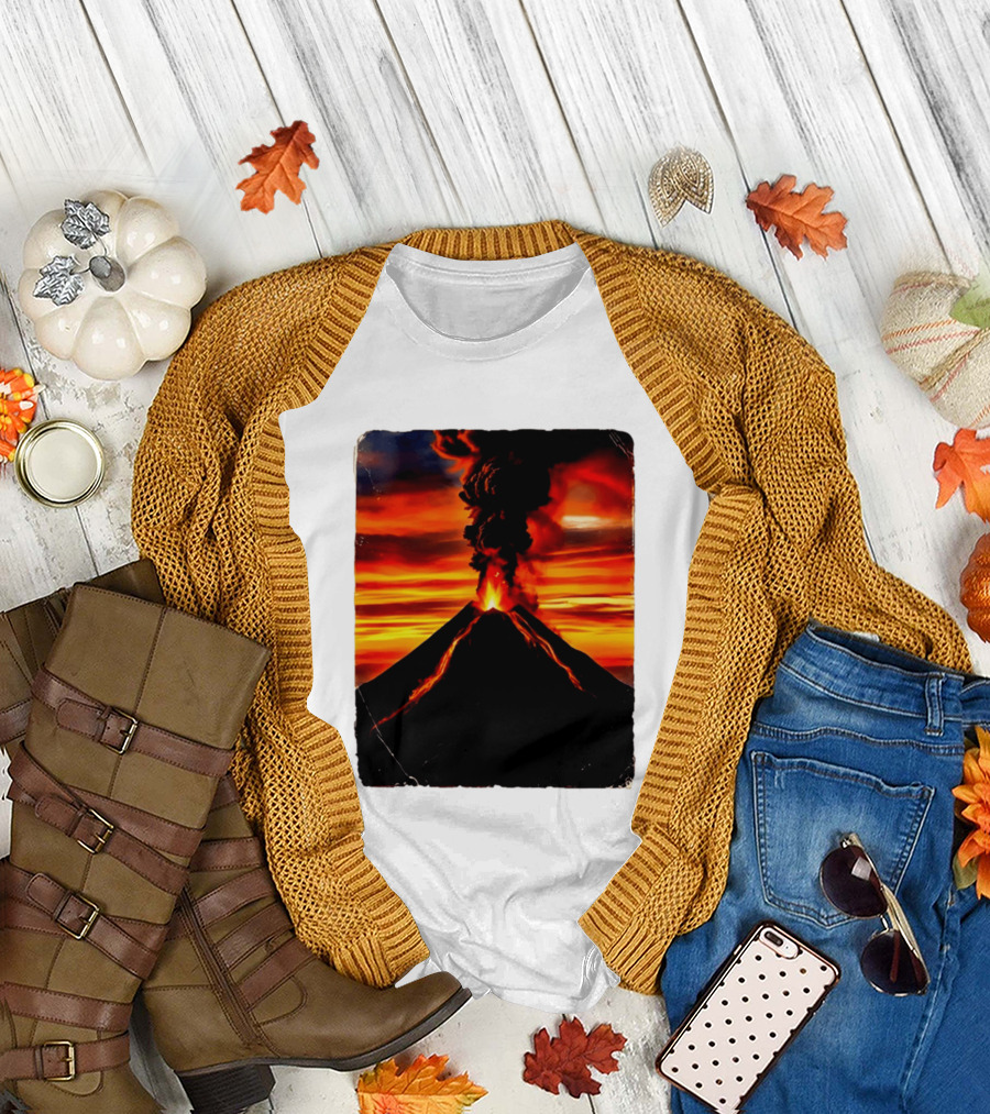 Volcanic Eruption Sunset Landscape Volcano Erupting At Dusk T-Shirt