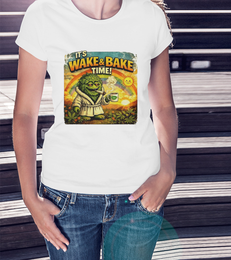 It's Wake And Bake Time Chief Greenbud Smoking Rainbow Sun Cannabis T-Shirt