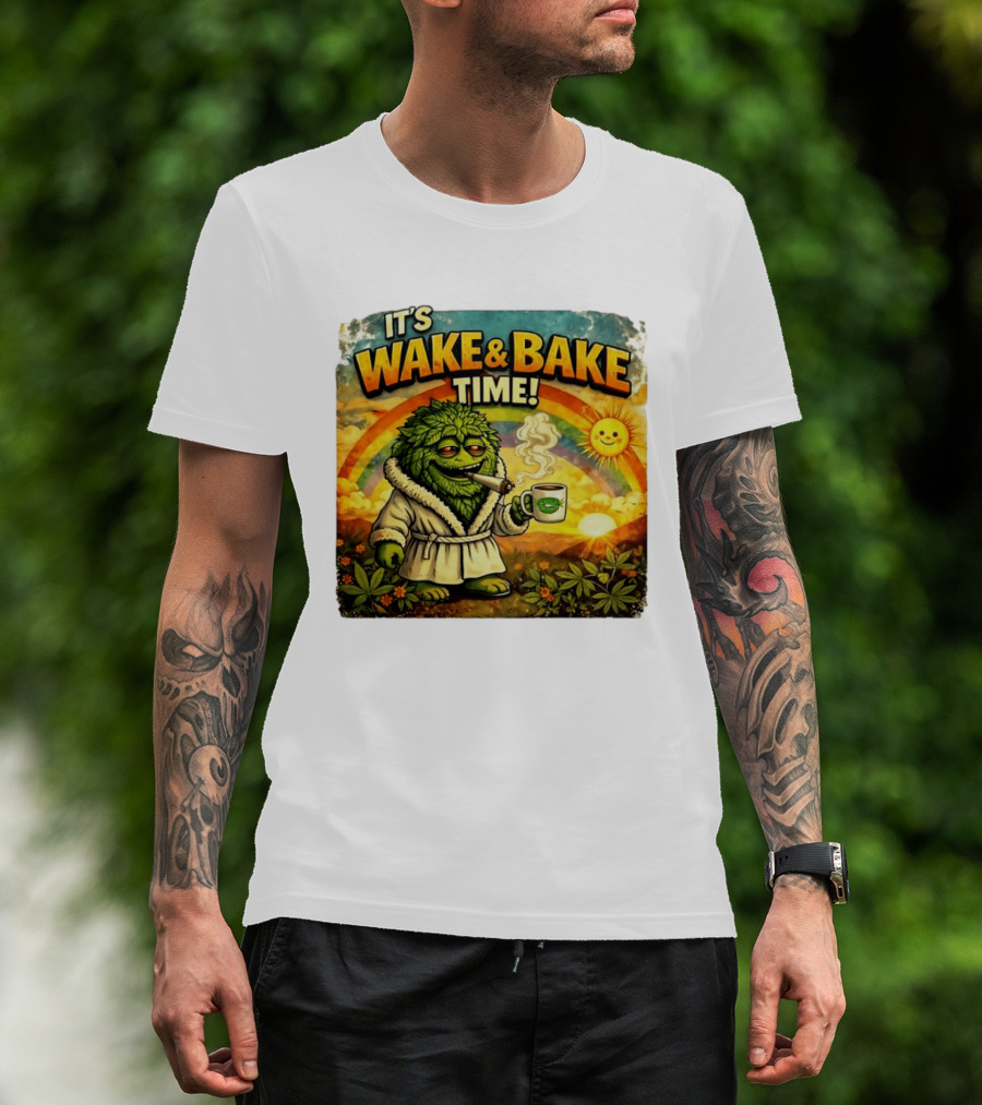 It's Wake And Bake Time Chief Greenbud Smoking Rainbow Sun Cannabis T-Shirt