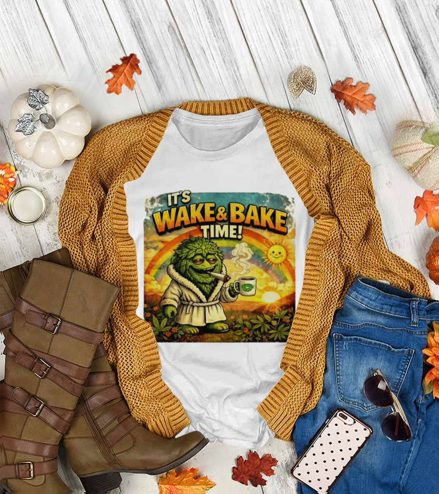 It's Wake and Bake Time Chief Greenbud Smoking Rainbow Sun Cannabis T-Shirt