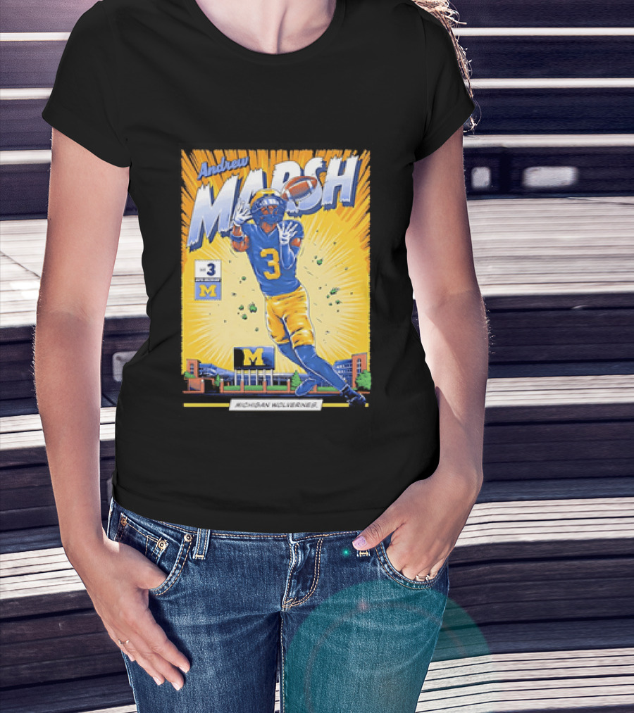 Andrew Marsh Michigan Wolverines Football Player Number 3 Comic T-Shirt