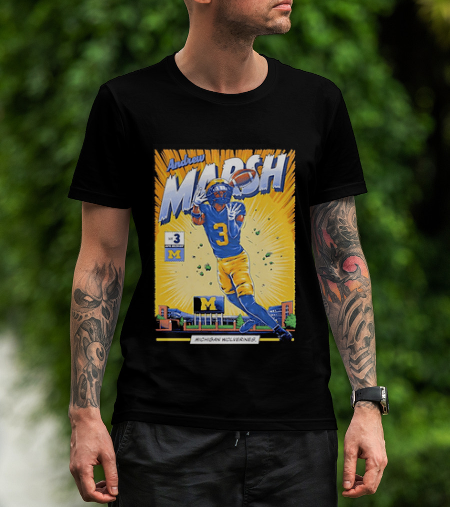 Andrew Marsh Michigan Wolverines Football Player Number 3 Comic T-Shirt
