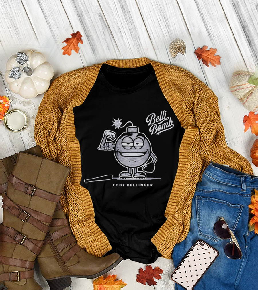 Belli Bomb Cody Bellinger Cartoon Character with Bat and Bomb T-Shirt