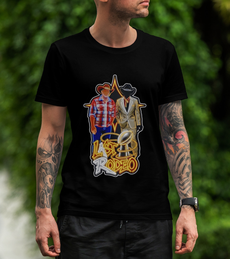 Last Rodeo Cowboy Gentleman With Football Trophy Plaid And Suit Styles T-Shirt