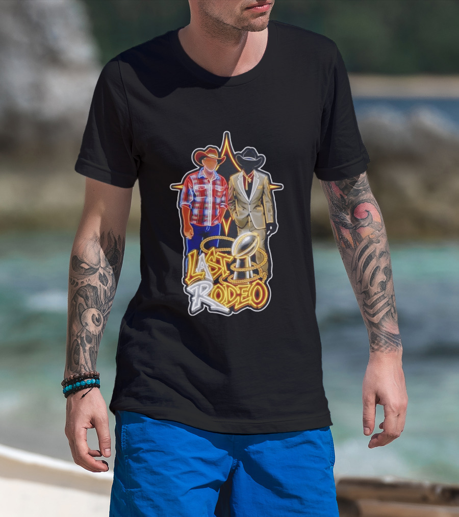 Last Rodeo Cowboy Gentleman With Football Trophy Plaid And Suit Styles T-Shirt