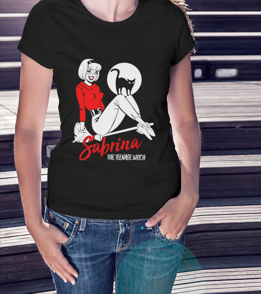 Sabrina The Teenage Witch Salem Cat Vintage Style Broomstick T-Shirt