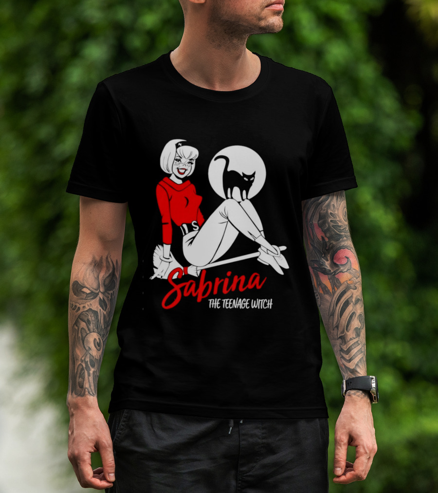 Sabrina The Teenage Witch Salem Cat Vintage Style Broomstick T-Shirt