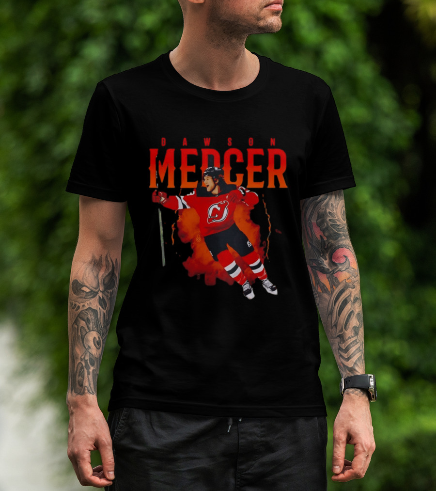 Dawson Mercer New Jersey Devils Celebration Hockey Player Image T-Shirt