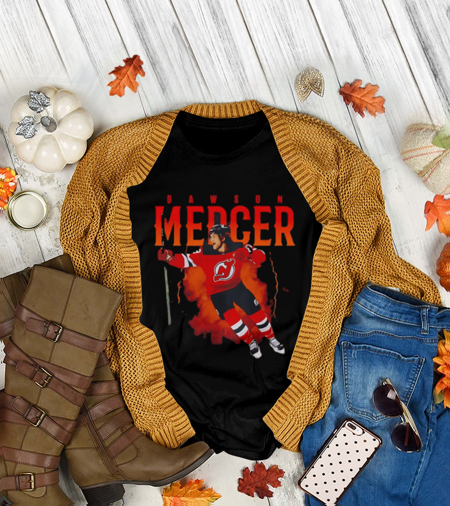 Dawson Mercer New Jersey Devils Celebration Hockey Player Image T-Shirt