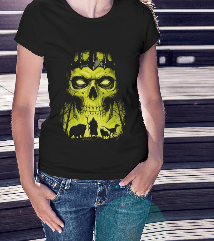 Lych Vs Druid Fantasy Dark Necromancer Skull T-Shirt