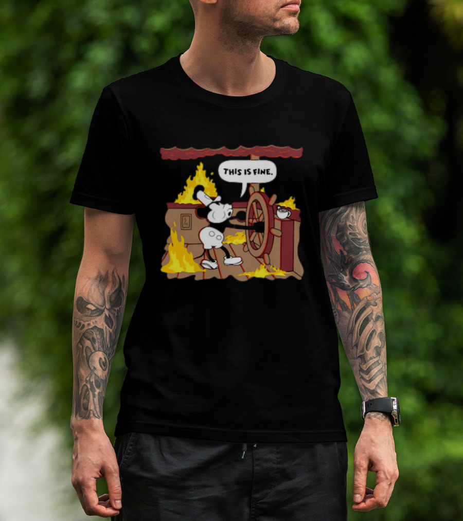This Is Fine Steamboat Mickey Mouse Fire Captain T-Shirt