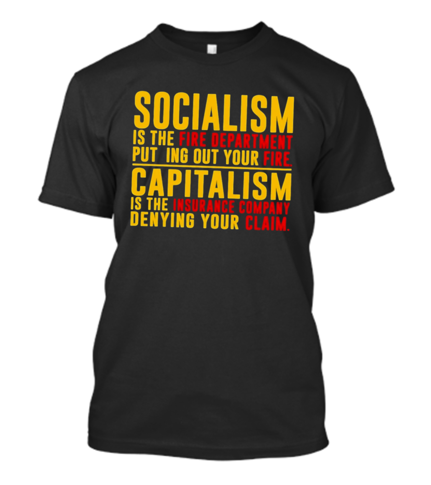 Socialism Is The Fire Department Putting Out Your Fire Capitalism Is The Insurance Company Denying Your Claim T-Shirt