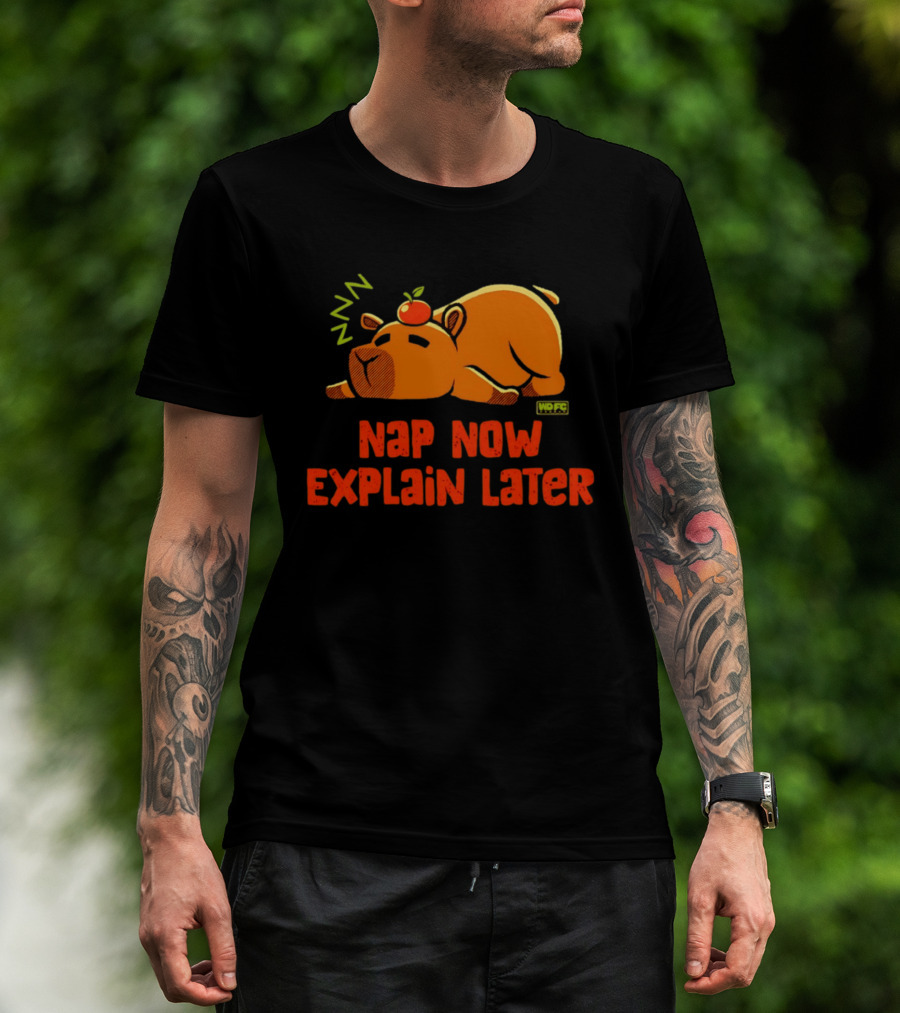Nap Now Explain Later Cute Capybara With Orange ZZZ T-Shirt