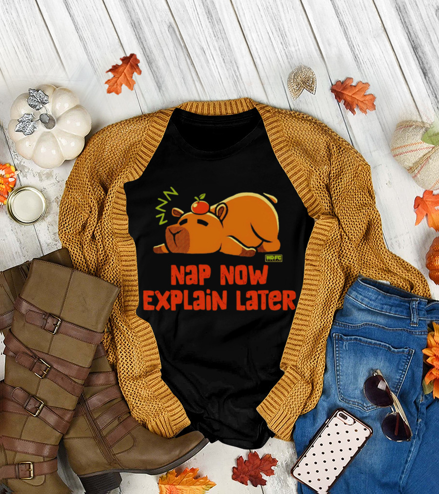 Nap Now Explain Later Cute Capybara with Orange ZZZ T-Shirt