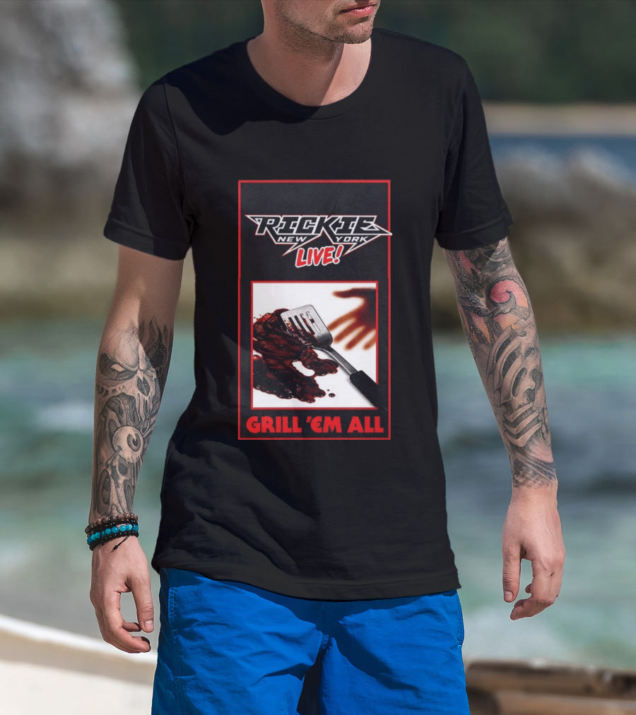Rickie New York Live Grill Em All Spatula Design With Metal Music Influence T-Shirt