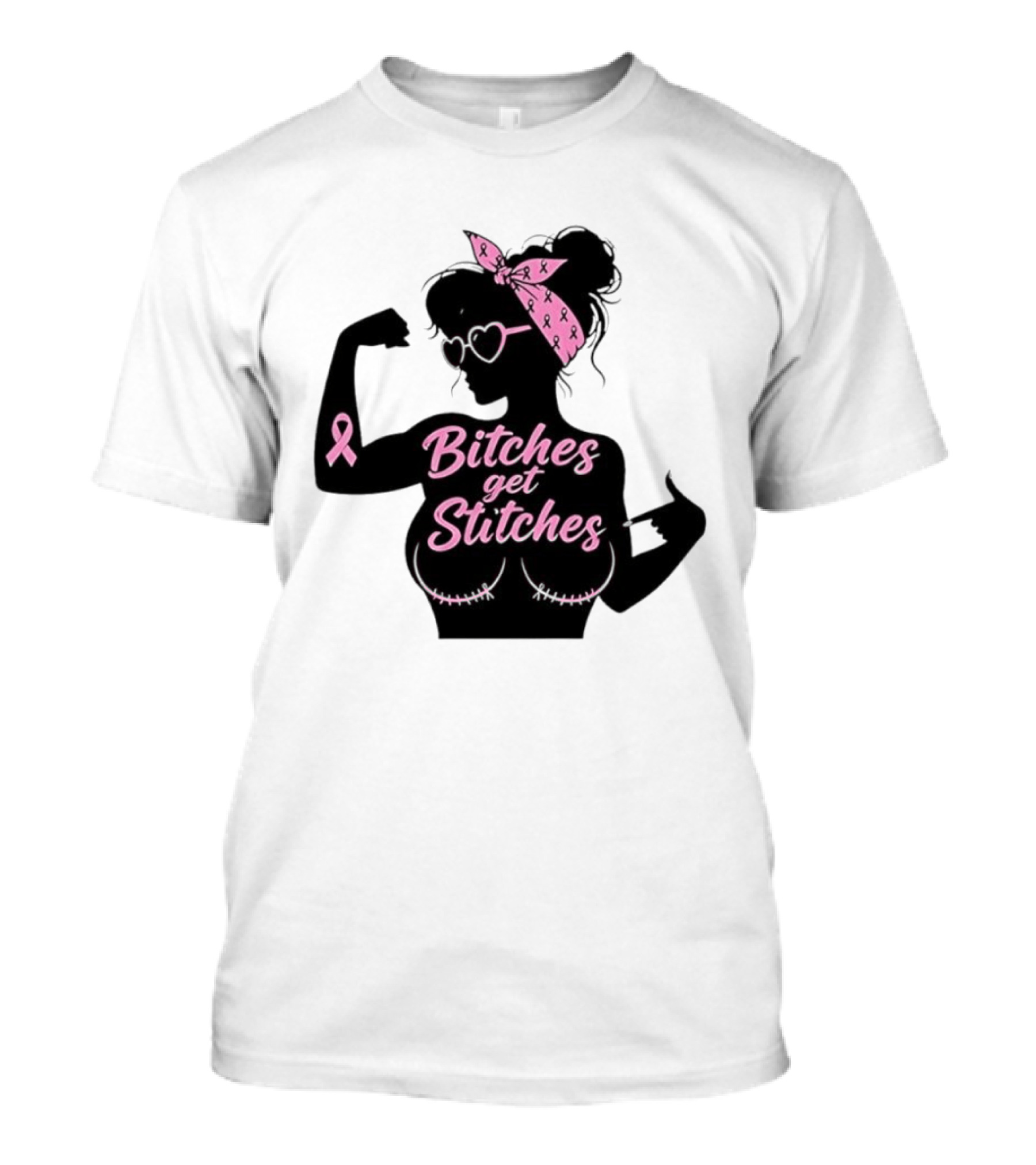 Empowering Women Warrior Bitches Get Stitches Breast Cancer Awareness Survivor T-Shirt