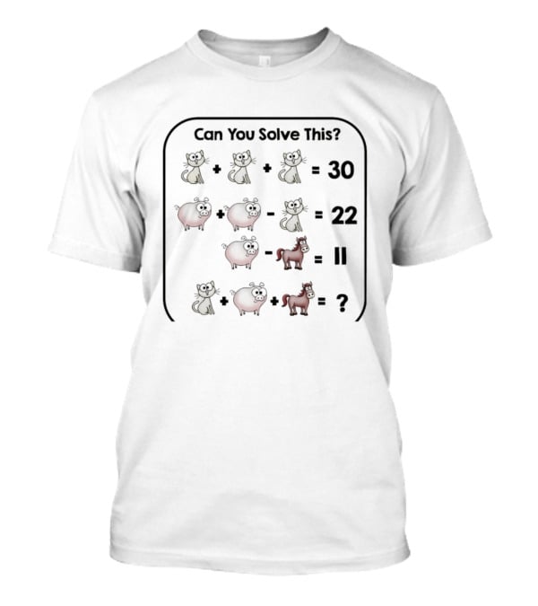 Cat Pig Horse Puzzle Math Challenge Can You Solve This? T-Shirt