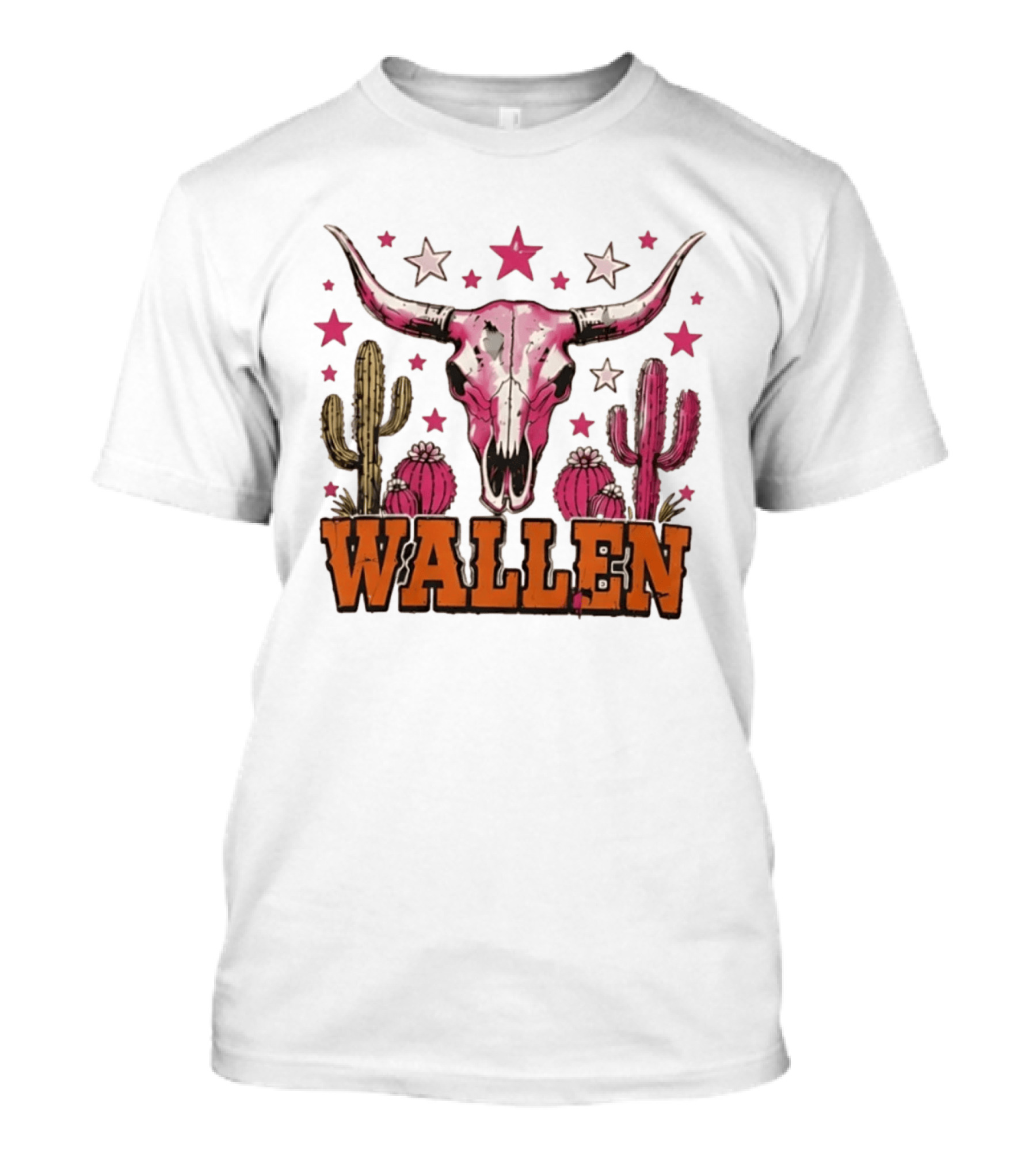 Wallen Pink Cow Skull Cactus Stars T-Shirt