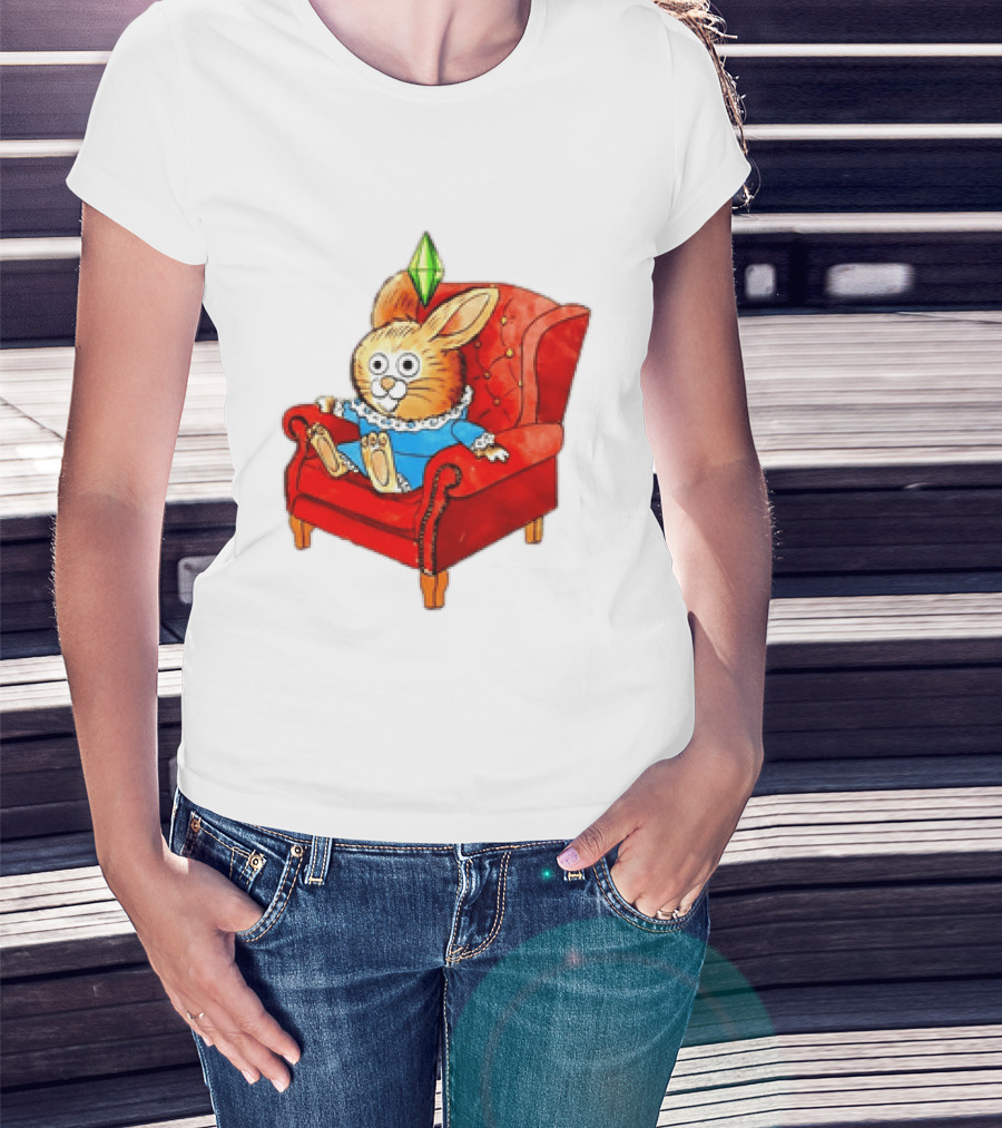 Rabbit They're Turning Me Into A Data Center Tomorrow Green Plumbob Red Couch Blue Dress T-Shirt