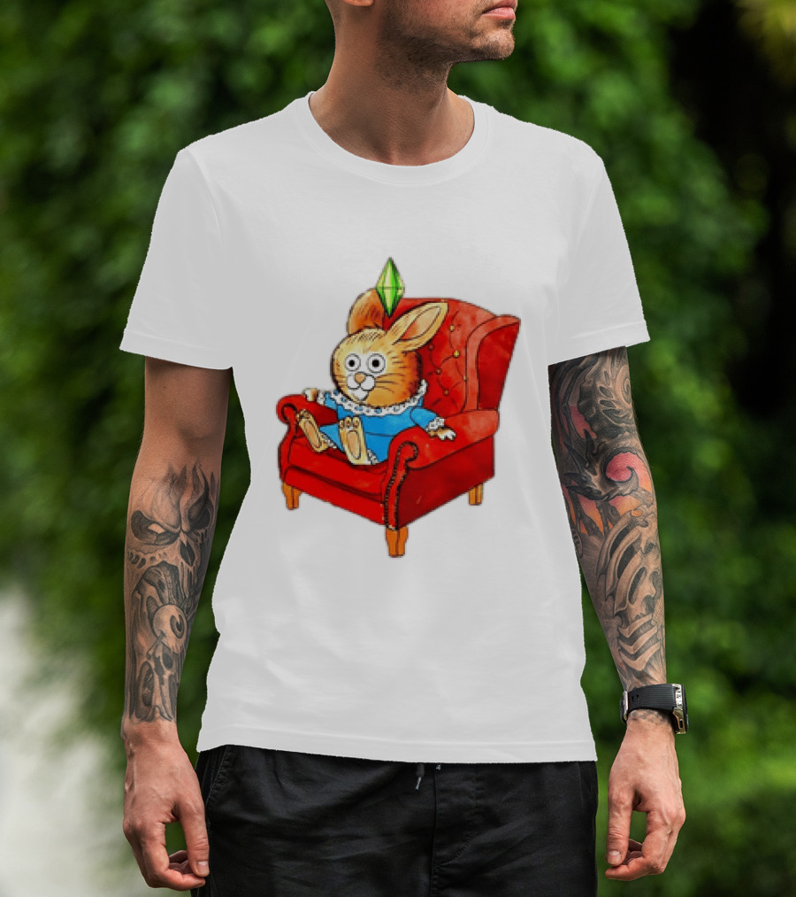Rabbit They're Turning Me Into A Data Center Tomorrow Green Plumbob Red Couch Blue Dress T-Shirt