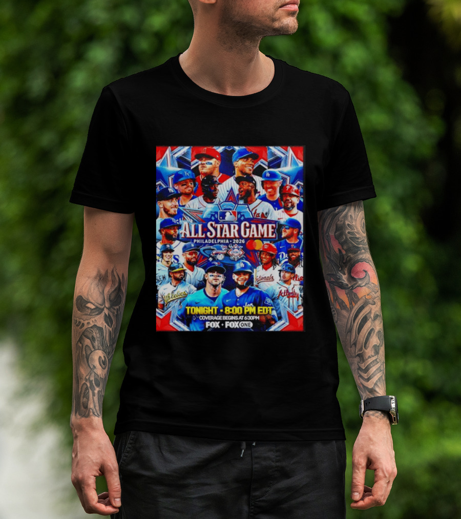 2026 MLB All Star Game Philadelphia Featured Stars And Team Jerseys Fox Coverage T-Shirt