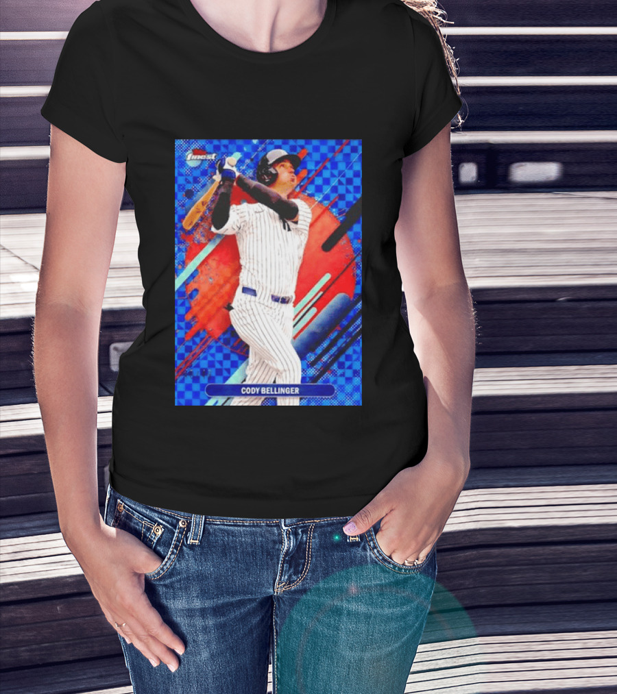 Cody Bellinger Topps Finest Baseball Card Blue Checkered Background Batting Pose T-Shirt