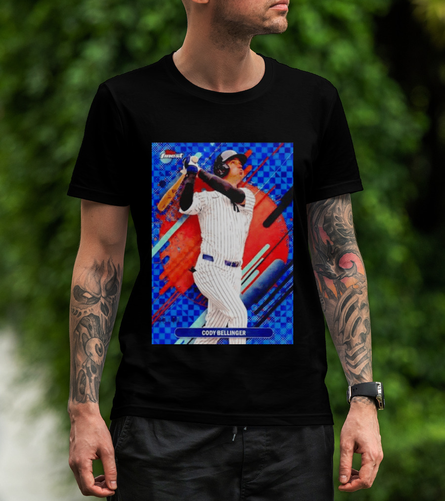 Cody Bellinger Topps Finest Baseball Card Blue Checkered Background Batting Pose T-Shirt