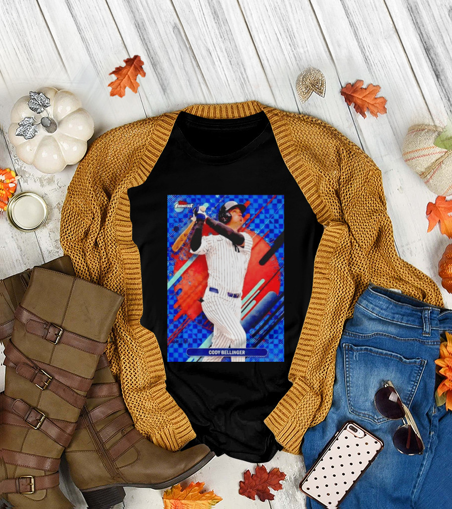 Cody Bellinger Topps Finest Baseball Card Blue Checkered Background Batting Pose T-Shirt