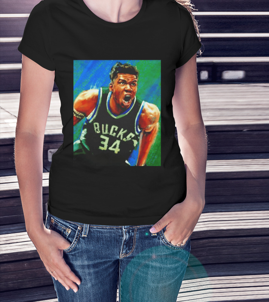 Giannis Antetokounmpo Bucks No 34 Jersey Art Basketball Star T-Shirt