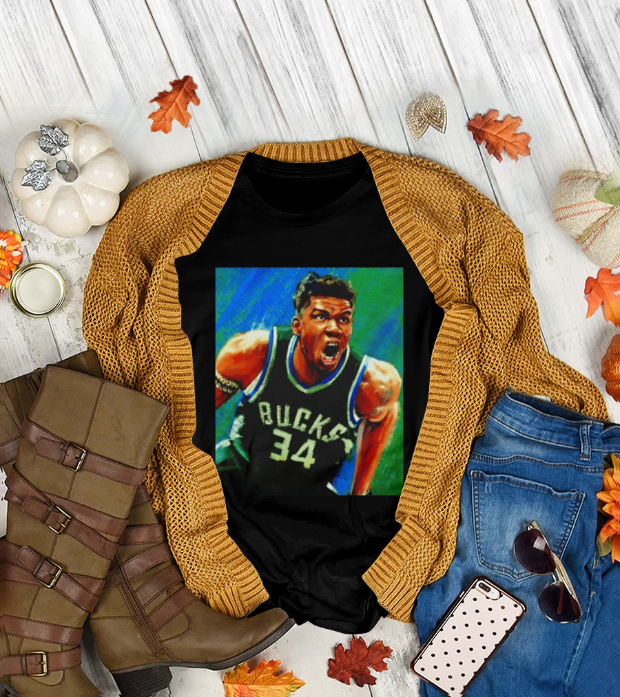 Giannis Antetokounmpo Bucks No 34 Jersey Art Basketball Star T-Shirt