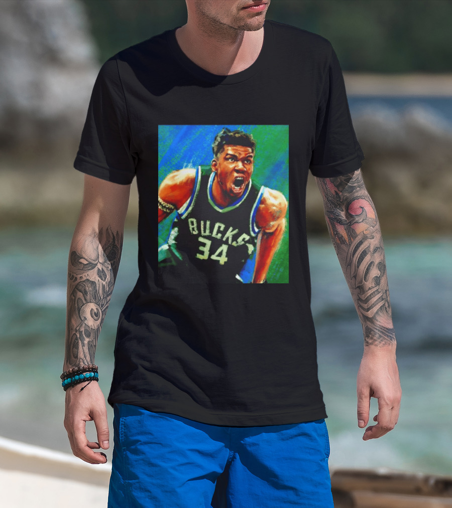 Giannis Antetokounmpo Bucks No 34 Jersey Art Basketball Star T-Shirt