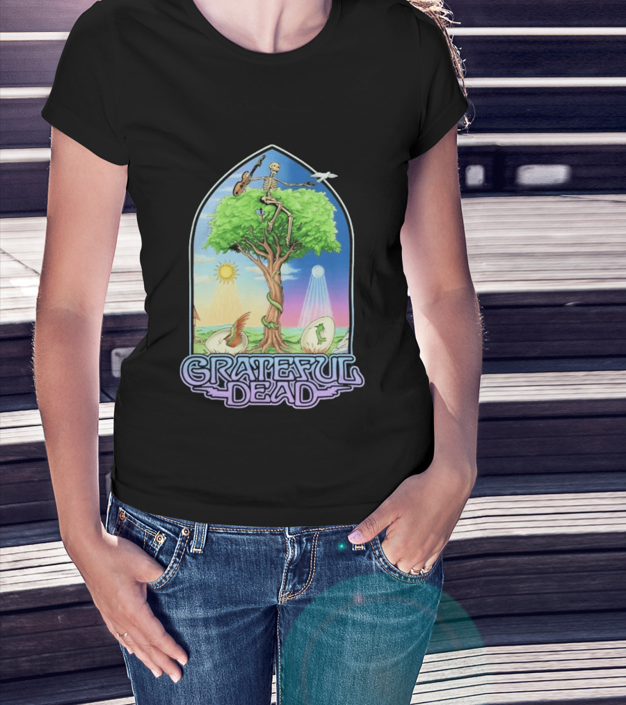 Grateful Dead Summer Magic Skeleton Guitar Tree Sunrise Sunset Fantasy T-Shirt
