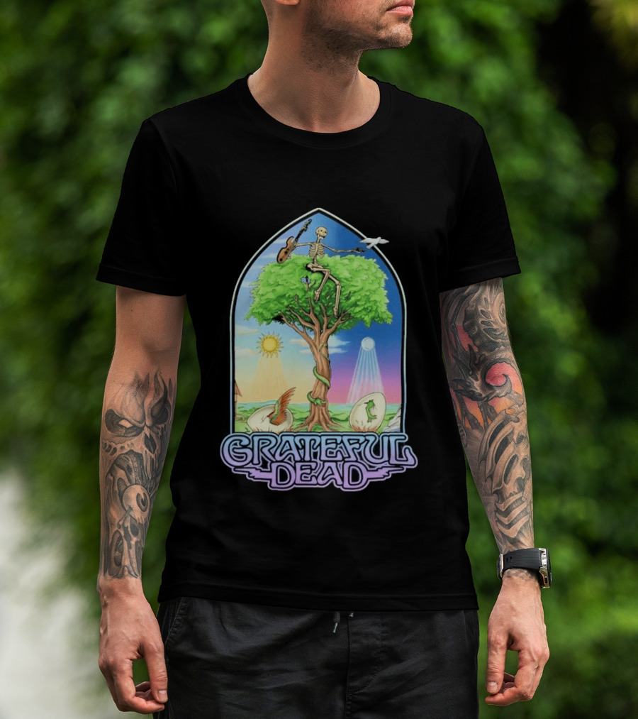 Grateful Dead Summer Magic Skeleton Guitar Tree Sunrise Sunset Fantasy T-Shirt