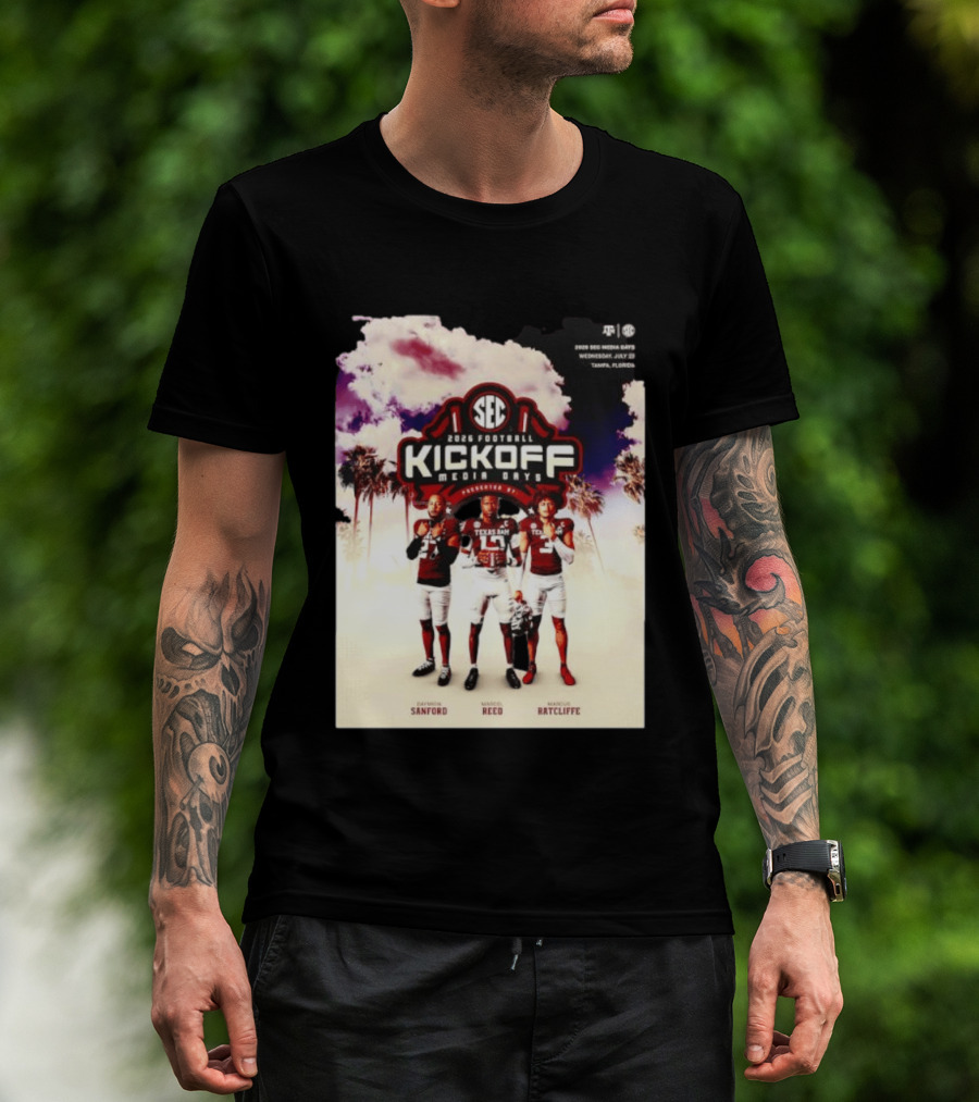2026 Football SEC Kickoff Media Days Texas A&M Daymion Sanford Marcel Reed Marcus Ratcliffe T-Shirt