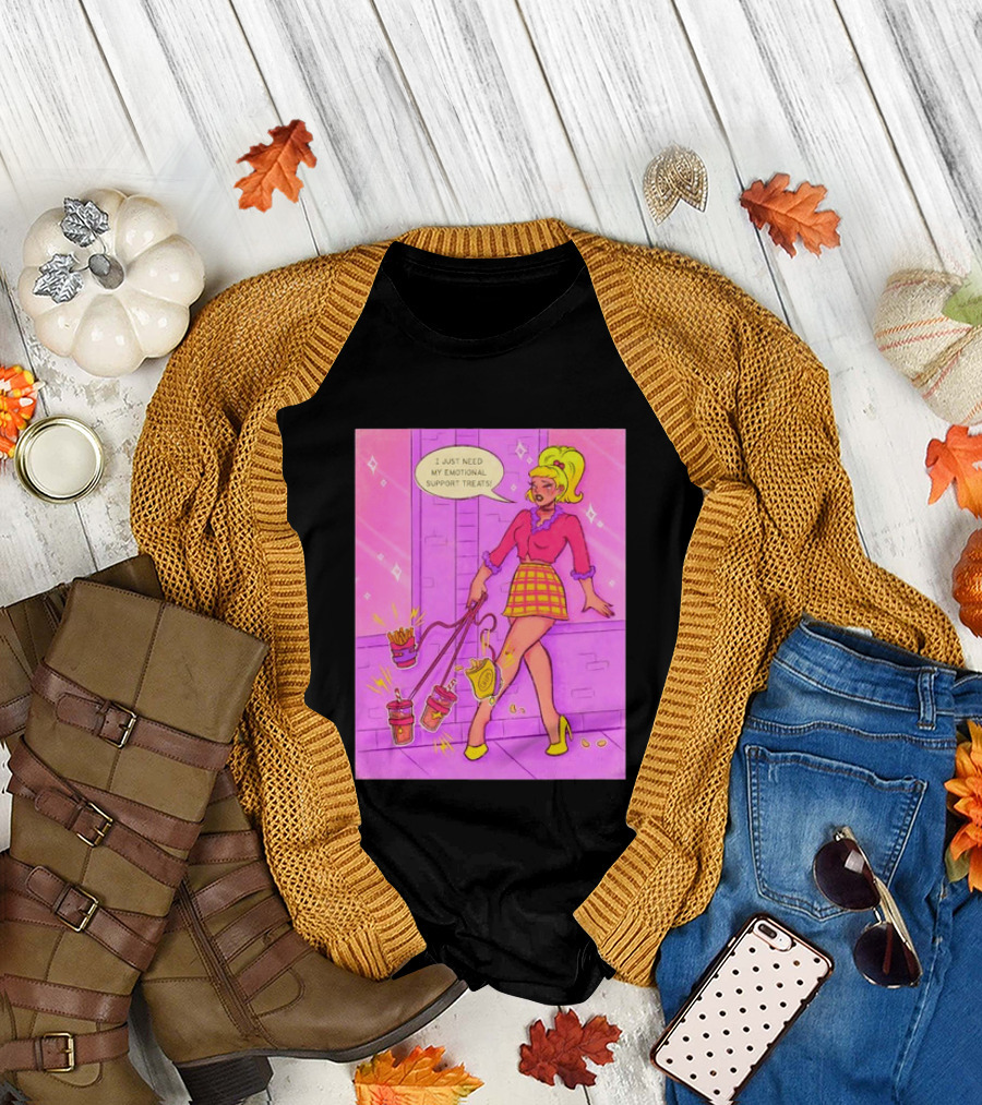 I Just Need My Emotional Support Treats Comic Style Girl with Drinks and Fries T-Shirt