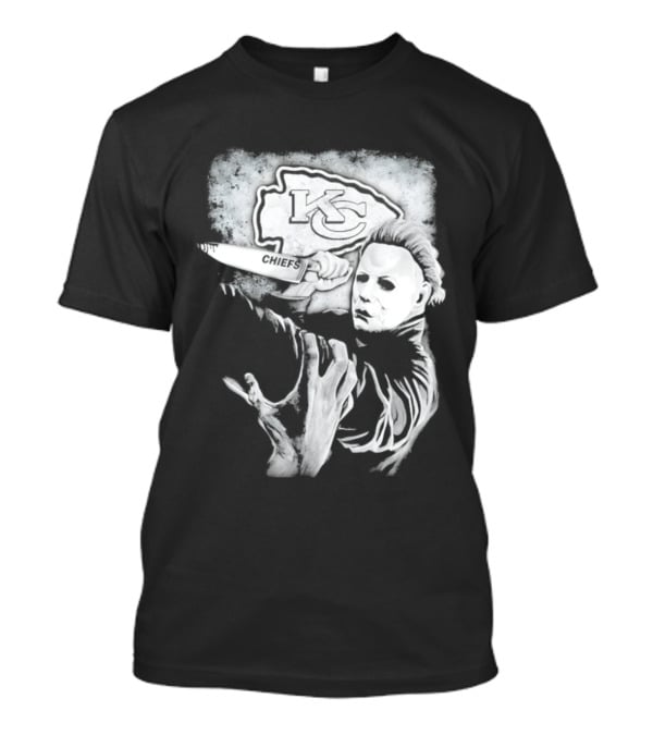 Michael Myers Holding Knife With KC Chiefs T-Shirt