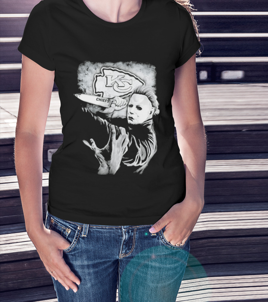 Michael Myers Holding Knife With KC Chiefs T-Shirt