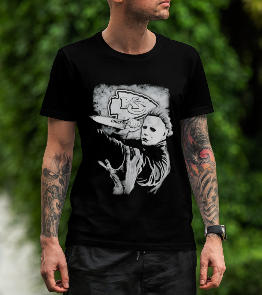 Michael Myers Holding Knife With KC Chiefs T-Shirt