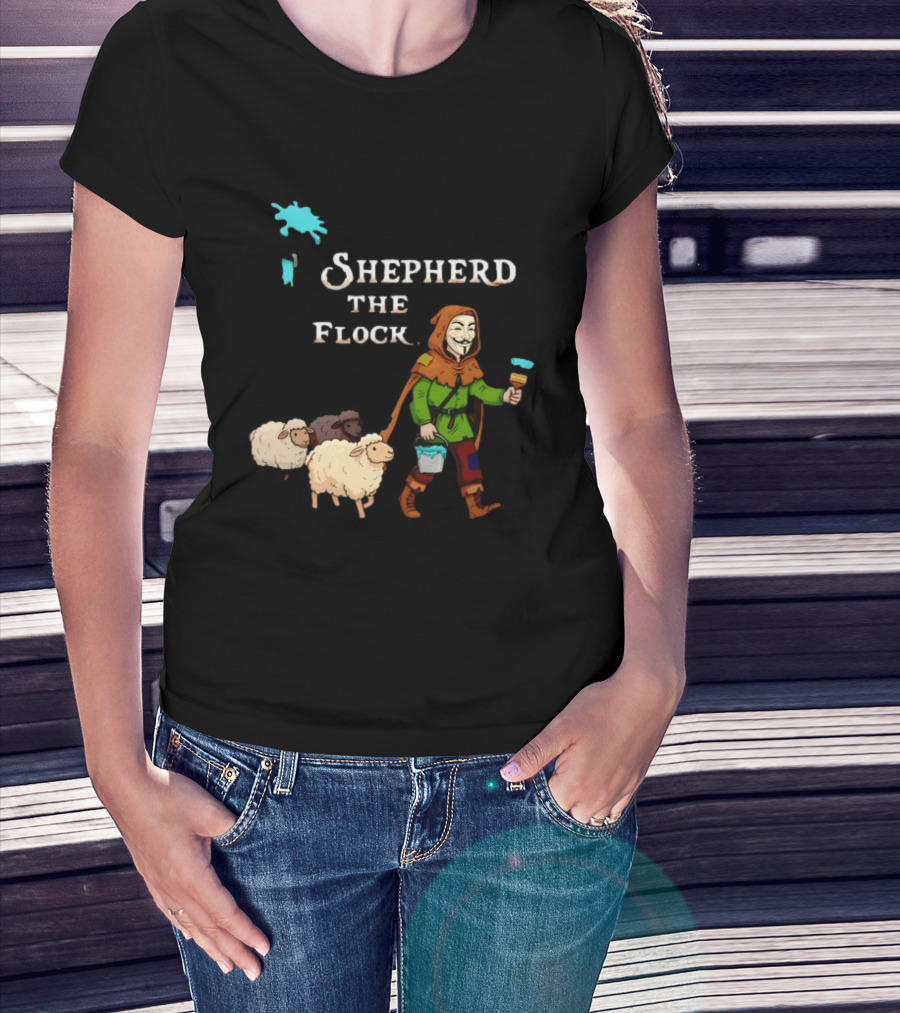 Shepherd The Flock Anonymous Mask Herding Sheep Hand Drawn T-Shirt