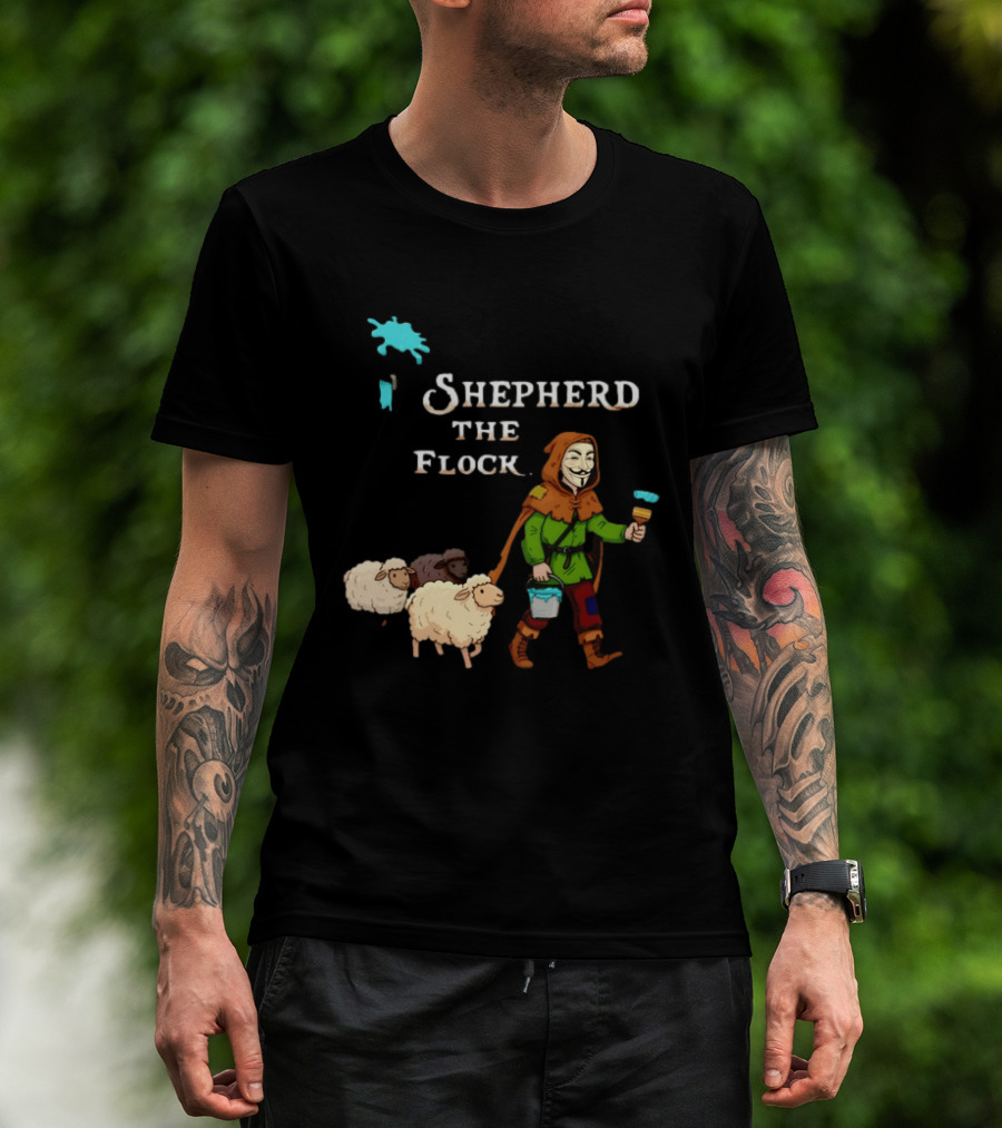 Shepherd The Flock Anonymous Mask Herding Sheep Hand Drawn T-Shirt